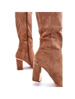 Dámské semišové kozačky na vysokém podpatku model 21099121 béžové - SEASTAR