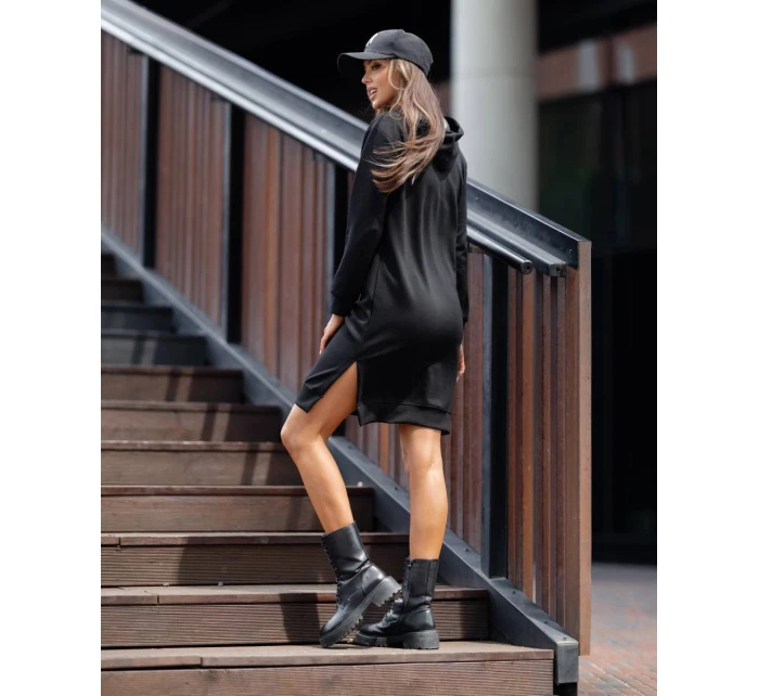 Černé dámské casual šaty s kapucí (523)