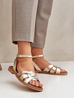 Dámské kožené sandály na plochém podpatku Zazoo 3688 zlaté