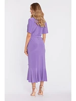 model 22040683 Zavinovací midi šaty s volánem a řasením světle fialové - Moe