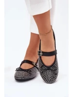 Dámské zdobené baleríny s kokardkou a páskem Zdivisa – černé