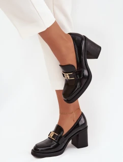 Dámské polobotky na sloupku se zlatým detailem Privelle – černé