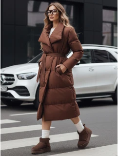 Dámský dlouhý prošívaný kabát hnědý Dstreet model 21990618 - FashionStreet