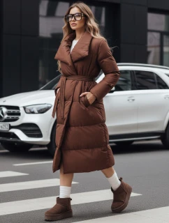 Dámský dlouhý prošívaný kabát hnědý Dstreet model 21990618 - FashionStreet