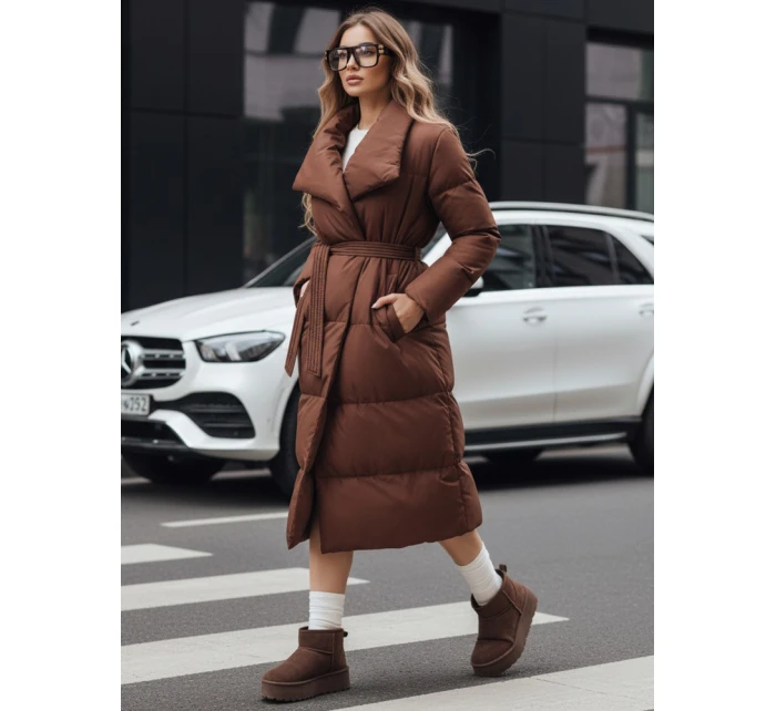 Dámský dlouhý prošívaný kabát hnědý Dstreet model 21990618 - FashionStreet