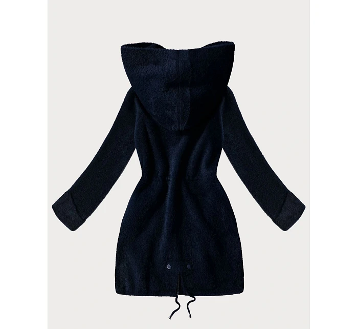 Vlněná bunda z alpaky s kapucí tmavě modrá (W214#)