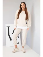 Dámská souprava s mikinou a tepláky béžový model 21808635 - K-Fashion Dámská souprava s mikinou a tepláky béžový model 21808635 - K-Fashion