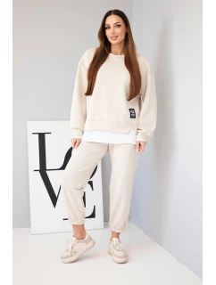 Dámská souprava s mikinou a tepláky béžový model 21808635 - K-Fashion