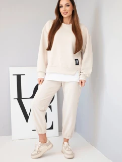 Dámská souprava s máslovou mikinou a volnými tepláky béžový