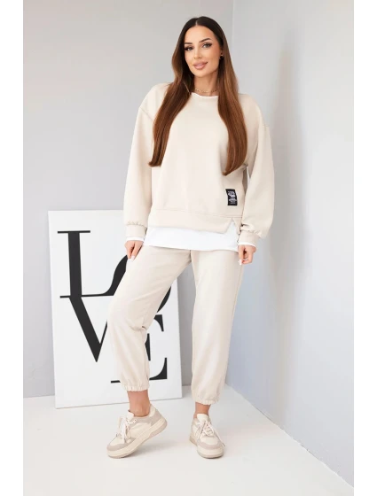 Dámská souprava s mikinou a tepláky béžový model 21808635 - K-Fashion Dámská souprava s mikinou a tepláky béžový model 21808635 - K-Fashion