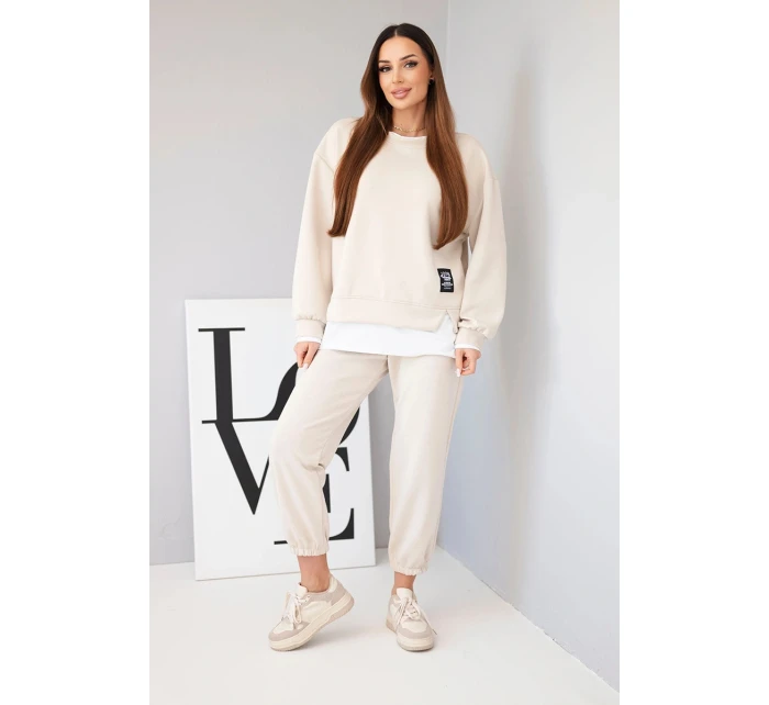 Dámská souprava s mikinou a tepláky béžový model 21808635 - K-Fashion Dámská souprava s mikinou a tepláky béžový model 21808635 - K-Fashion