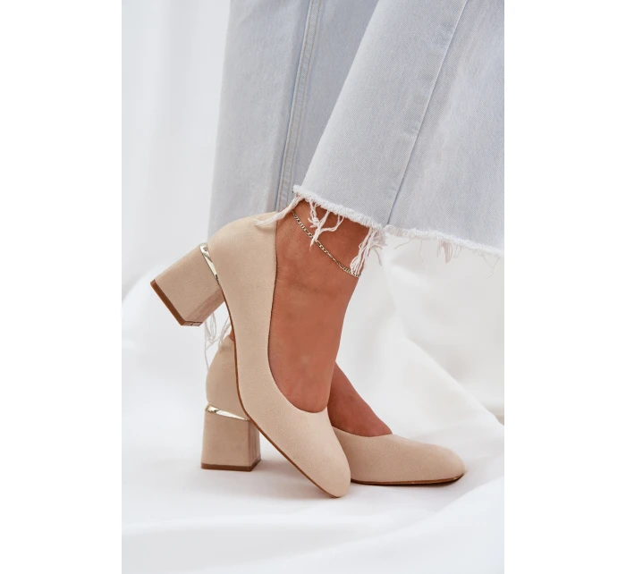 Semišové Lodičky Na Podpatku Béžové model 21684781 - Boto