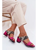 Kožené vzorované dámské sandály na podpatku Maciejka K7522-15 Fuksja