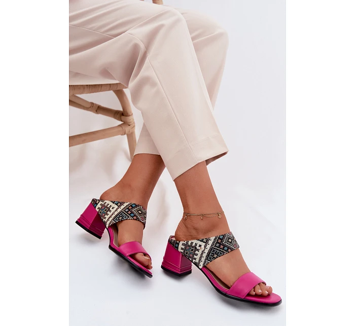 Kožené vzorované dámské sandály na podpatku model 22123121 - Maciejka