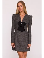 M869 Tweed šaty s výstřihem do V - černé