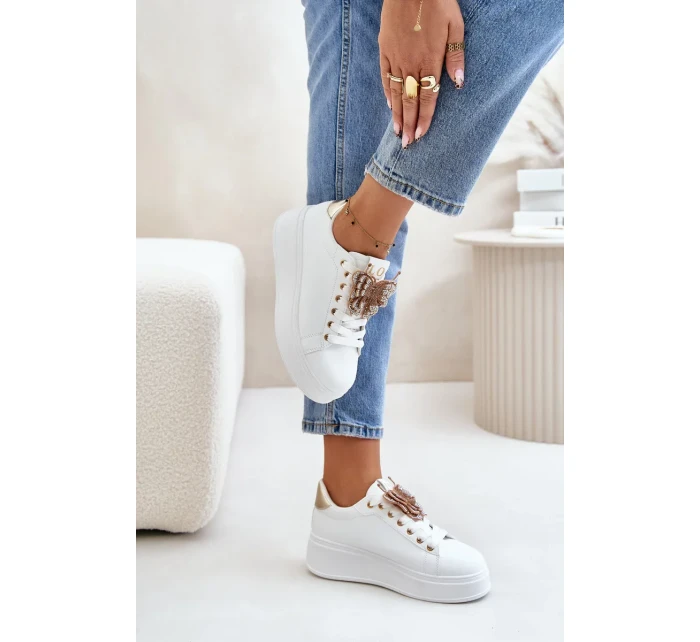 Dámské Tenisky Na Platformě S Motýlem Bílo-Zlaté Naritevia