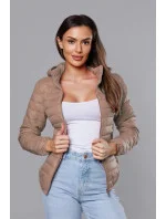 Prošívaná béžová dámská bunda s kapucí model 18038064 - S'WEST Prošívaná béžová dámská bunda s kapucí model 18038064 - S'WEST