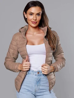 Prošívaná béžová dámská bunda s kapucí model 18038064 - S'WEST