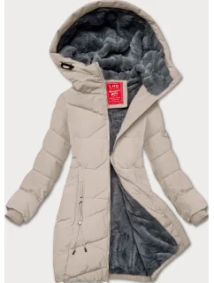 Světle béžová dámská zimní bunda se stahovacími lemy LHD (LHD-24580)