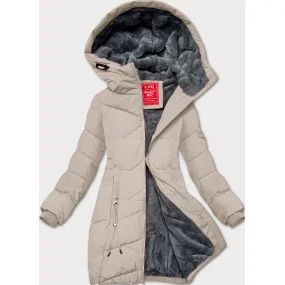 Světle béžová dámská zimní bunda se stahovacími lemy LHD (LHD-24580) Světle béžová dámská zimní bunda se stahovacími lemy LHD (LHD-24580)