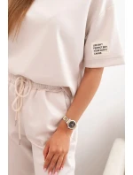 Dámský viskózový komplet s krátkým rukávem a nohavicemi béžový