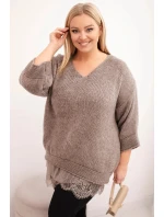 Dámská souprava svetr s V výstřihem a viskózová blůza s krajkovým spodkem fango Dámská souprava svetr s V výstřihem a viskózová blůza s krajkovým spodkem fango