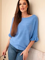 Dámský svetr typu netopýr s kulatým výstřihem jeansový