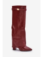 Dámské Kozačky Eko Kůže S Otočeným Svrškem Na Podpatku Bordové Avamora