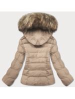Krátká béžová zimní bunda s kapucí (16M9055-62)