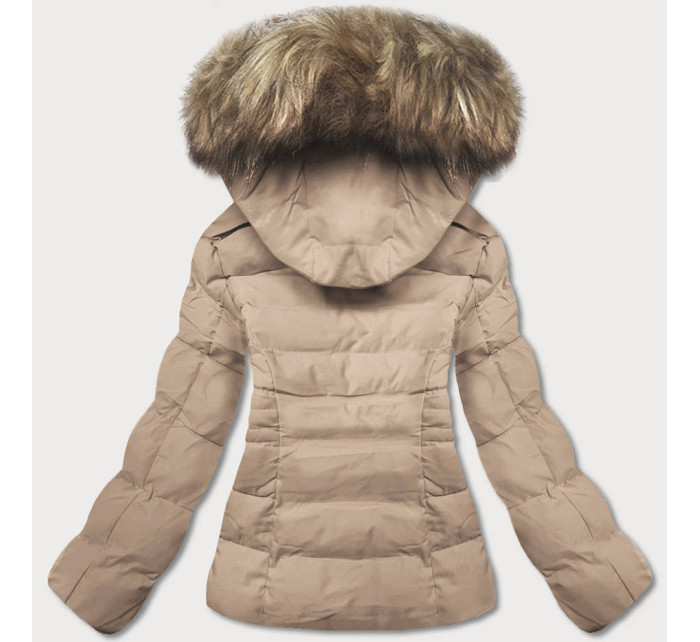 Krátká béžová zimní bunda s kapucí (16M9055-62)