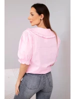 Dámská bavlněná košile s volánkem a vázáním světle růžová