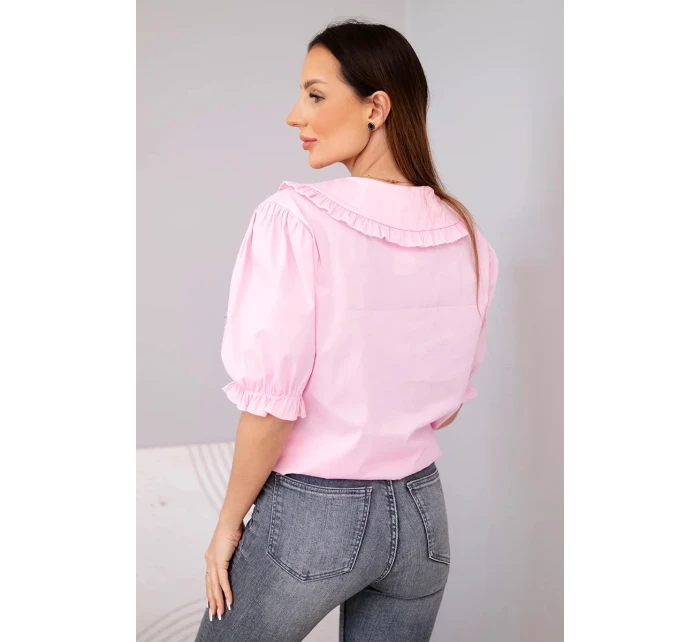 Dámská bavlněná košile s volánkem a vázáním světle růžová