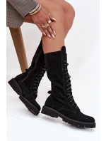 Semišové kotníkové boty se šněrováním do půli  Černé model 21707488 - Zazoo
