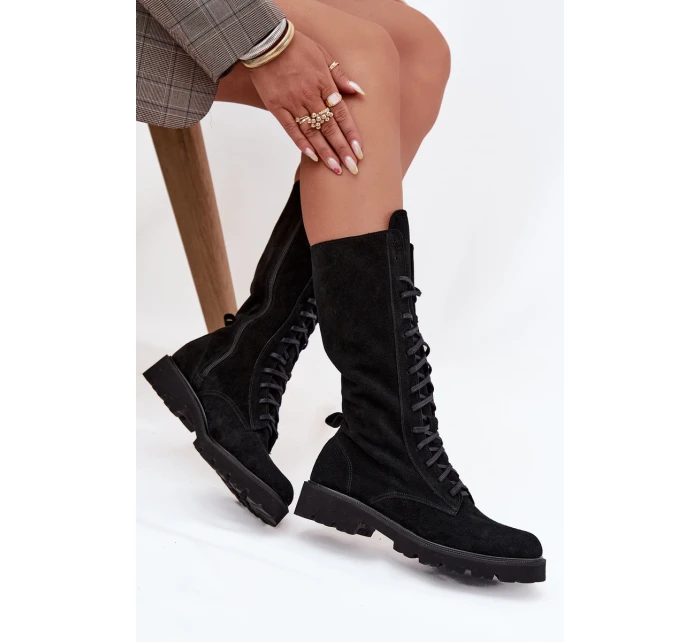 Semišové kotníkové boty se šněrováním do půli  Černé model 21707488 - Zazoo