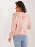 Světle růžová basic mikina na zip s kapucí