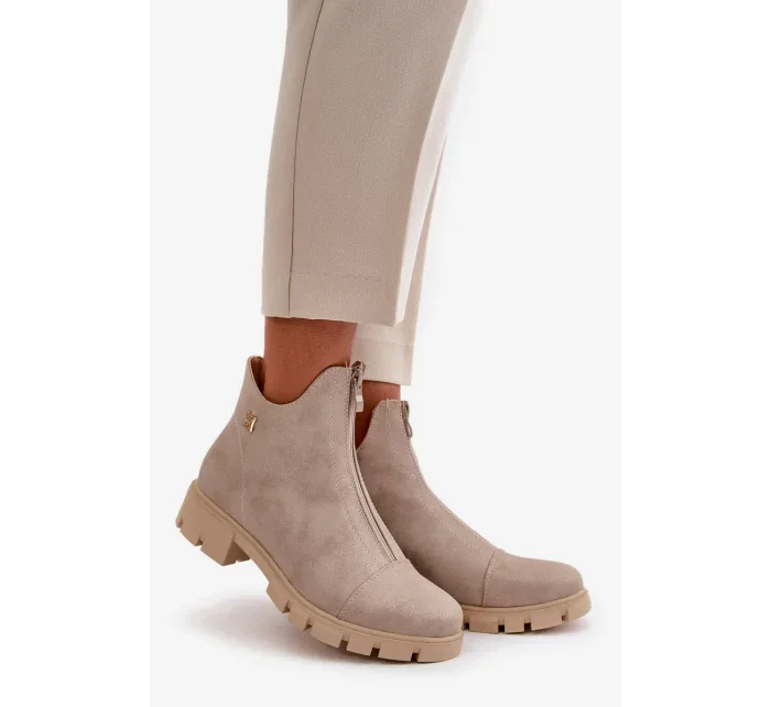 Zateplené Dámské Kotníkové Boty S Eko Kožené Zlaté model 20712781 - Kesi Zateplené Dámské Kotníkové Boty S Eko Kožené Zlaté model 20712781 - Kesi