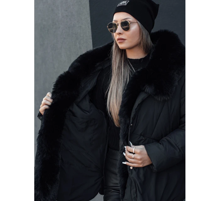 LUNAVI dámská zimní bunda prošívaná s kožešinou černá FashionStreet TY4667