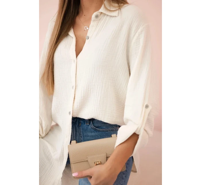 Bavlněná mušelínová košile oversize světle béžová Bavlněná mušelínová košile oversize světle béžová