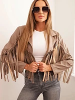 Dámská bunda z eko kůže s třásněmi ve stylu boho fango