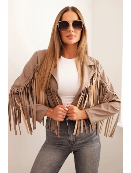 Dámská bunda z eko kůže s třásněmi ve stylu boho fango Dámská bunda z eko kůže s třásněmi ve stylu boho fango