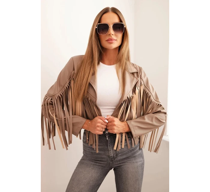 Dámská bunda z eko kůže s třásněmi ve stylu boho fango Dámská bunda z eko kůže s třásněmi ve stylu boho fango