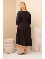 Dámská bavlněná sukni Plus Size s volánky a ohrnutým rukávem hnědá Dámská bavlněná sukni Plus Size s volánky a ohrnutým rukávem hnědá