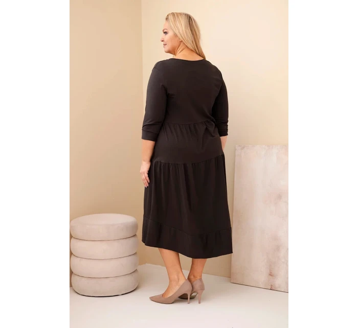 Dámská bavlněná sukni Plus Size s volánky a ohrnutým rukávem hnědá Dámská bavlněná sukni Plus Size s volánky a ohrnutým rukávem hnědá