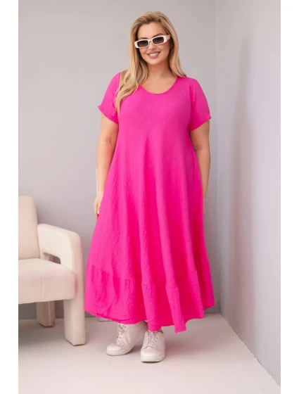 Dámské šaty plus size s krátkým rukávem a volánem z lehké viskózy fuchsiová