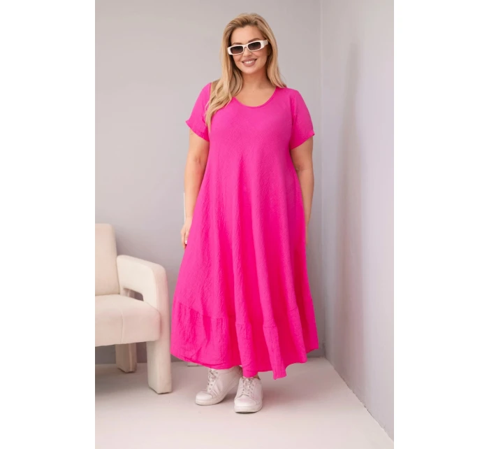 Dámské šaty plus size s krátkým rukávem a volánem z lehké viskózy fuchsiová