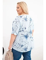 Dámská bavlněná halenka Plus Size s krátkým rukávem a kapsou modrá Dámská bavlněná halenka Plus Size s krátkým rukávem a kapsou modrá