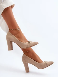 model 21652560 Velurové lodičky na podpatku se srdcem cappuccino - Zazoo