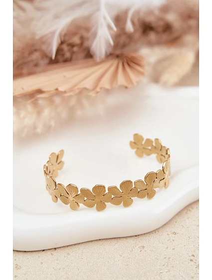 Dámský náramek ze nerezové oceli s květinami zlatá