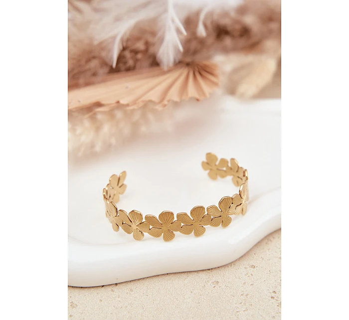 Dámský náramek ze nerezové oceli s květinami zlatá