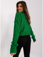 Zelený volný svetr s kabely